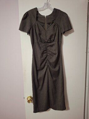 Stop Staring Alicia Estrada Orla Ruched Sheath Dress  $165 Brown Tweed Size L